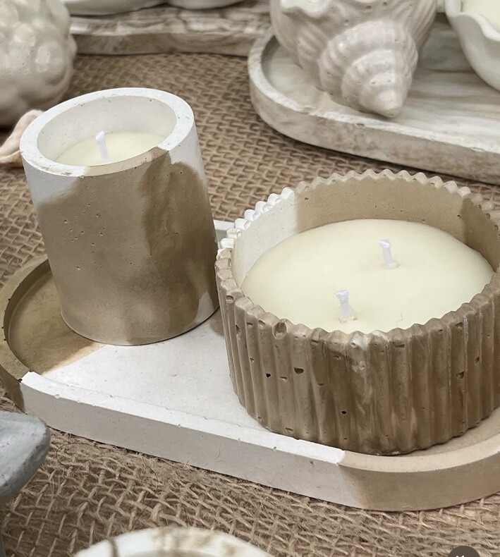 Neutral handmade KALI candles with textured sculptural vessels