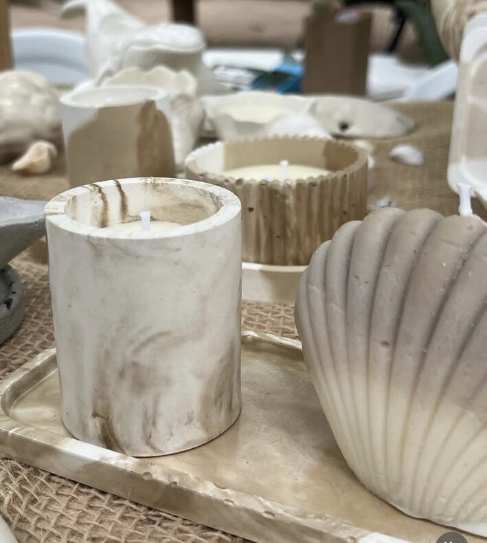 KALI handcrafted candles in sculptural shell and stone-inspired vessels